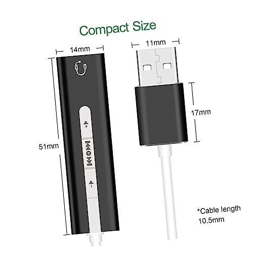 OSALADI USB External Sound Card with Surround Sound for Mic and Earphone Adjustable Volume for Computer Use Black