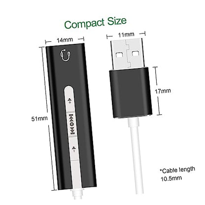 OSALADI USB External Sound Card with Surround Sound for Mic and Earphone Adjustable Volume for Computer Use Black