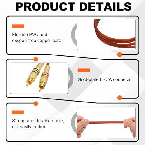 MECCANIXITY 2RCA Male to 2RCA Male Audio Stereo Cable, 6.6 ft RCA Subwoofer Cable with Gold Plated Plugs for Home Theater, HDTV, Amplifiers, Speakers, Red Brown Cable Gold Shell - color: Red Brown/Gold, size: 6.6 ft