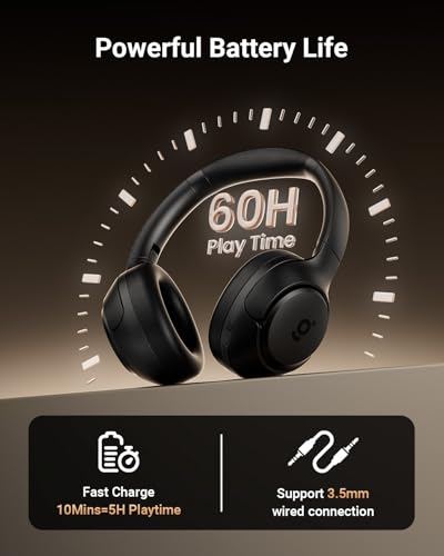 wegear Hybrid Active Noise Cancelling Headphones, Wireless ANC Bluetooth 5.4 Over Ear Headphones, Clear Calls, Deep Bass, 60H Playtime, Comfort Fit, Foldable Headset for Gym Travel Office Home Black