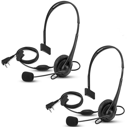 SAMCOM HSK01 Single Headset with PTT & Boom Mic - 2.5mm with 3mm 2 Pin K Plug for FPCN10A FPCN30A FPCN20A Two-Way Radios, Walkie Talkies Overhead Earpiece for Security （Wired, 2 Pack - size: 2 Pcs Single Side Headset