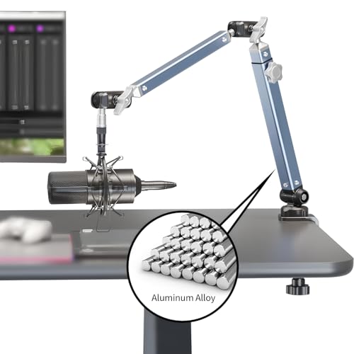 Microphone Boom Arm 360° Rotatable Foldable Adjustable Desk Mic Stand Desk Mount Sturdy Aluminum Alloy for Podcast Video Gaming Meeting Studio (Clip-On) - size: Clip-On