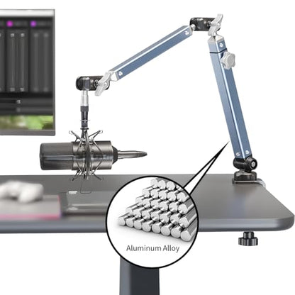 Microphone Boom Arm 360° Rotatable Foldable Adjustable Desk Mic Stand Desk Mount Sturdy Aluminum Alloy for Podcast Video Gaming Meeting Studio (Clip-On) - size: Clip-On