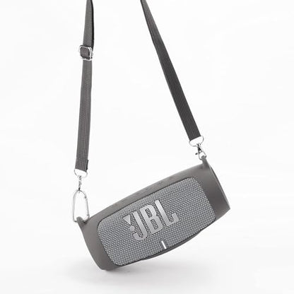 co2CREA for JBL Charge 5 Waterproof Bluetooth Speaker Silicone Cover, Grey | Portable Soft Travel Case with Carabiner, Protective Skin Cover with Shoulder Strap - color: Grey Case, style: Case without handle