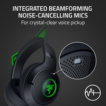 Razer Kraken Kitty V2 BT Wireless RGB Headset, Black | Chroma RGB Kitty Ears & Earcups, Bluetooth 5.2, 40 mm Drivers, Noise-cancelling Mics, Lightweight, USB-C, 40 Hr Battery - color: Black