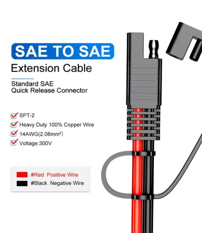 SAE 연장 케이블 12AWG 3m(10피트) 자동차 RV 태양열용 | SAE to SAE 연장 코드, 12AWG 순수 구리, 3m(10피트), 이중 PVC 재킷, 자동차/RV/트럭/보트/태양열용, 더스트 캡 포함, - size: 10피트