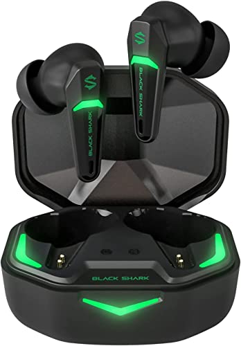 BIGBIG WON Black Shark Bluetooth 5.2 Earbuds with Charging Case, 35 Hours Playtime IPX4 Waterproof LED Indicator 45ms Low Latency Wireless Gaming Sports Earphones for iOS/Android