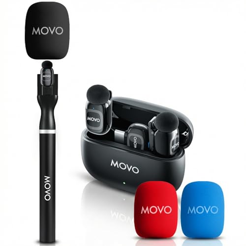 Movo NanoMic Wireless USB-C Mic Kit with Interview Handle — Dual Street Interview Mic for iPhone 15/16/17+, Android & iPad Pro — Vox Pops & TikTok