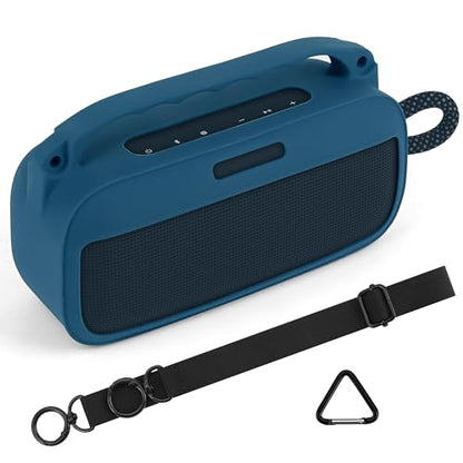 Geekria Silicone Speaker Case Cover Compatible with Bose SoundLink Plus, Protective Soft Skin, Replacement Portable Speakers Travel Carrying Sleeve with Shoulder Strap (Navy Blue) - color: Navy Blue
