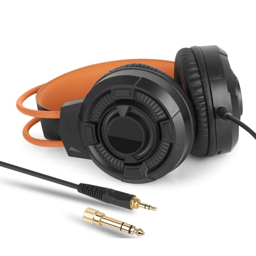 SATONE Studio Monitor Headphones,Over-Ear Noise Cancelling Recording Headphone Audio Monitors,3.5/6.35mm Wired Audio Jack for Mixing DJ Guitar Amp,Podcast Keyboard Piano and Computer Laptop PC-Orange