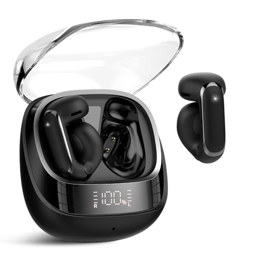 Clip On Ear Buds,Open Ear Headphones,Bluetooth 5.4 HiFi Stereo Clip Earbuds | 42H, LED Display Wireless EarBuds, Comfortable Lightweight, IP7 Waterproof Earphones, Earbud for Workout Running, Black