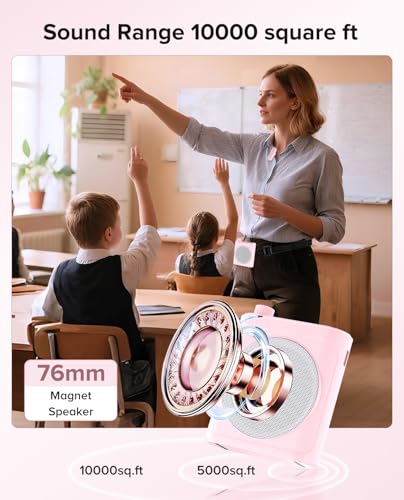 Voice Amplifier for Teachers, Dual Magnetic Lavalier Mic(Pink) | Bluetooth Portable Rechargeable Speaker for Classroom, Meetings, Tour Guide Speeches, Public Speaking, Coaches, PA System - color: Pink