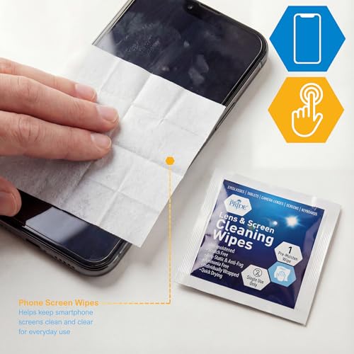 MED PRIDE Lens and Screen Cleaning Wipes for Eyeglasses, Touch Screens, Cameras, Anti-Fog, Scratch-, Anti-Static (100 100 Count (Pack of 1))