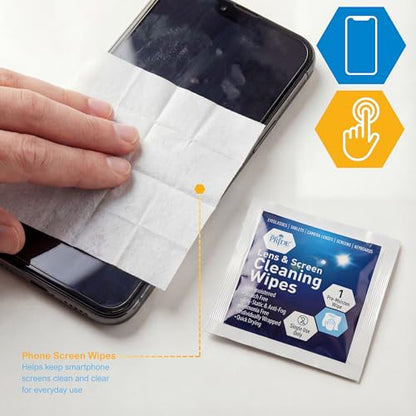MED PRIDE Lens and Screen Cleaning Wipes for Eyeglasses, Touch Screens, Cameras, Anti-Fog, Scratch-, Anti-Static (100 100 Count (Pack of 1))