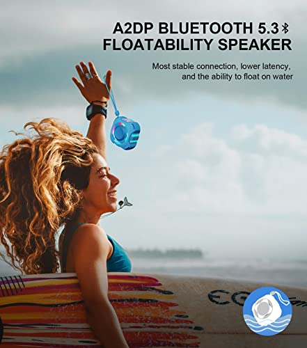 comiso Shower Bluetooth Speaker, IPX7 Waterproof Speaker with LED Light | Portable Speaker with Punchy Bass and Loud HD Sound, Floating, Lanyard, 2000mAh for Travel, Beach, Kayak, Gift for Men, Women - color: Sky Blue