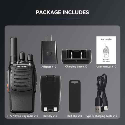 Retevis H-777H Portable 2 Way Radio Shatterproof Hidden Display, 10 Pack | Compact FRS Walkie Talkies for School, Events, USB-C Rechargeable, Emergency Alarm, LED Flashlight, VOX, 260 CTCSS/DCS - style: With Hidden Screen