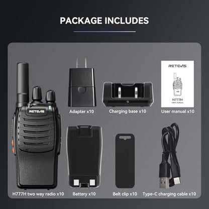 Retevis H-777H Portable 2 Way Radio Shatterproof Hidden Display, 10 Pack | Compact FRS Walkie Talkies for School, Events, USB-C Rechargeable, Emergency Alarm, LED Flashlight, VOX, 260 CTCSS/DCS - style: With Hidden Screen