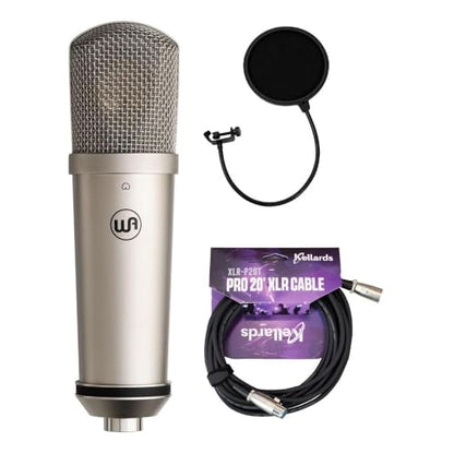 Warm Audio WA-87jr SE Large-Diaphragm Cardioid Condenser Microphone (Nickel) Bundle XLR-P20T Pro 20 ft XLR Microphone Cable, Pop Filter
