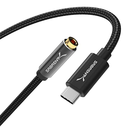 SABRENT USB-C to 3.5mm Audio Jack Active Adapter, 20in (CB-UC35) | Dual-function 3.5mm audio jack (headphone + mic); active adapter; 20-inch cable