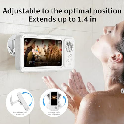 Shower Phone Holder Waterproof with Speaker Hole,360° Rotatable Shower Phone Case Holder,Anti Fog Phone Stand Mount for Bathroom Bathtub Kitchen Wall Mirror,for 4-7" iPhone 17 16 S25 Ultra - color: White