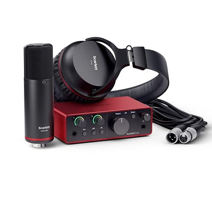 Focusrite Scarlett Solo Studio 4th Gen USB Audio Interface Bundle for the Songwriter, Guitarist or Vocalist with Condenser Microphone and Headphones for Recording, Songwriting, and Podcasting | 1 XLR Mic Preamp, 1 Hi-Z Instrument Input, 24-Bit/192kHz, 120