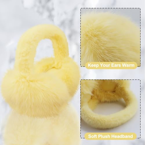 Earmuffs for Women Girls Faux Fur Fuzzy Headband Foldable Ear Covers Cold Weather Accessory - color: Yellow