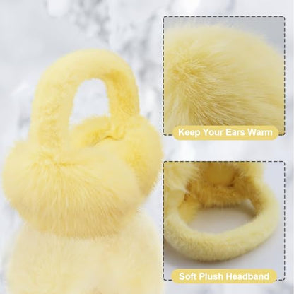 Earmuffs for Women Girls Faux Fur Fuzzy Headband Foldable Ear Covers Cold Weather Accessory - color: Yellow