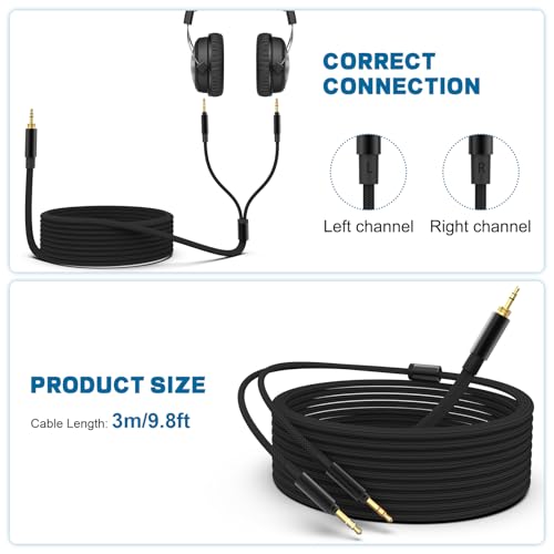 Saipomor 9.8FT Replacement Audio Cable Compatible with Beyerdynamic T1 2nd Gen, T5P 2nd/3rd Gen Headphones – 3.5mm AUX Cord with 6.35mm Adapter, Detachable Stereo Headphone Cable