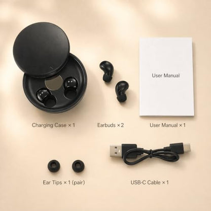 Mini Invisible Bluetooth Earbuds - Ergonomic Wireless Earbuds with Premium Sound Quality and One-Step Auto Pairing - color: Black