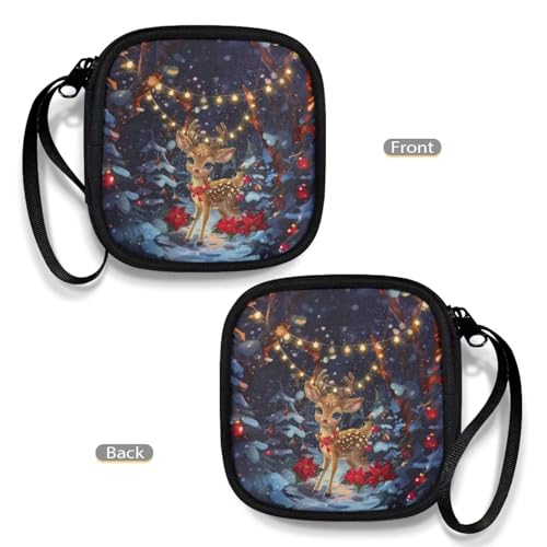 Cherry Earphone Carrying Case Cell Phone Accessories Storage Bag with Zipper Handle for Earphone Flash Drive Charging Cable Key Wall Charger - color: Christmas Deer