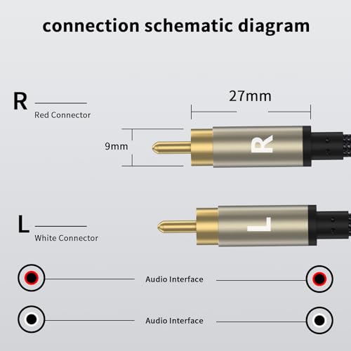 RCA Cable, 2RCA Male to 2RCA Male Stereo Audio Cable Gold Plated Car Audio Subwoofer Adapter Dual Shielded Red and White Cord for Home Theater Amplifier Hi-Fi System Car Audio Speaker-16FT