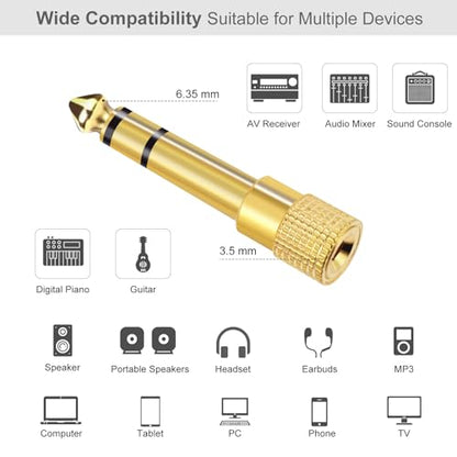 Aqdocvf 5-Pack 3.5mm to 1/4" Adapter, Gold Plated Headphone Jack Adapters | 1/4" to 3.5mm Adapter, Stereo Audio Headphone Adapters for Aux Cable, Headphones, Piano, Drums, Guitar Amplifier - color: gold-plated