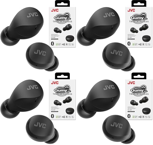 JVC Compact and Lightweight Gumy Mini True Wireless Earbuds Headphones, Long Battery Life (up to 23 Hours), Sound with Neodymium Magnet Driver, Water Resistance (IPX4) - HAA6TB (Black) (Pack of 4) - color: Black, size: Compact (Pack of 4)