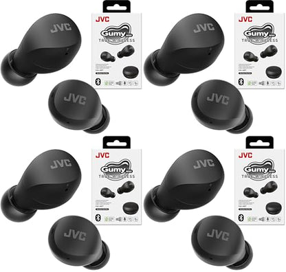JVC Compact and Lightweight Gumy Mini True Wireless Earbuds Headphones, Long Battery Life (up to 23 Hours), Sound with Neodymium Magnet Driver, Water Resistance (IPX4) - HAA6TB (Black) (Pack of 4) - color: Black, size: Compact (Pack of 4)