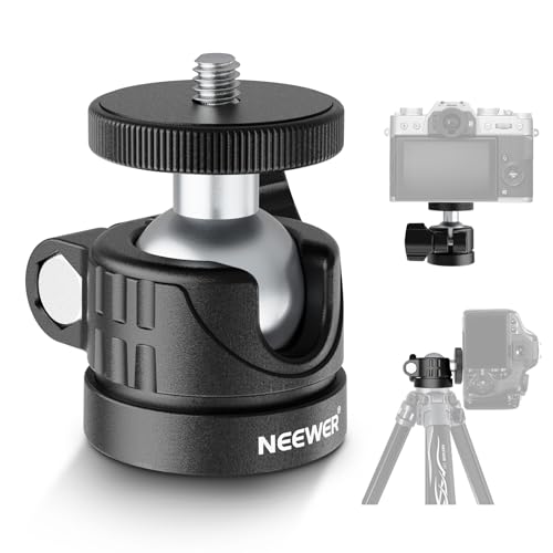 NEEWER Basics Mini Ball Head, Portable Tripod Head Camera Mount Adapter | 1/4" Screw, for Compact DSLR, Action Cam, Phone, LED Ring Light Monopod, Slider, 4.4lb Max Load, 360° Swivel, 90° Tilt, GM01 - style: GM01