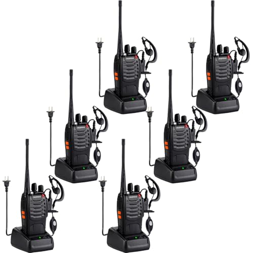 Baofeng Walkie Talkies 888S Rechargeable Long Range with Earpieces for Adults, 16 Channel Professional Radio Handheld Two Way Radios Li-ion Battery and Charger Included (6pack with 6earpiece) - color: 6pack with 6earpiece