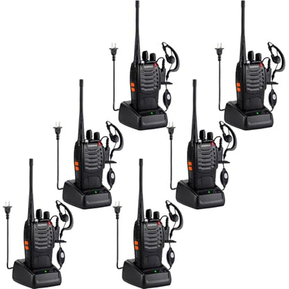 Baofeng Walkie Talkies 888S Rechargeable Long Range with Earpieces for Adults, 16 Channel Professional Radio Handheld Two Way Radios Li-ion Battery and Charger Included (6pack with 6earpiece) - color: 6pack with 6earpiece