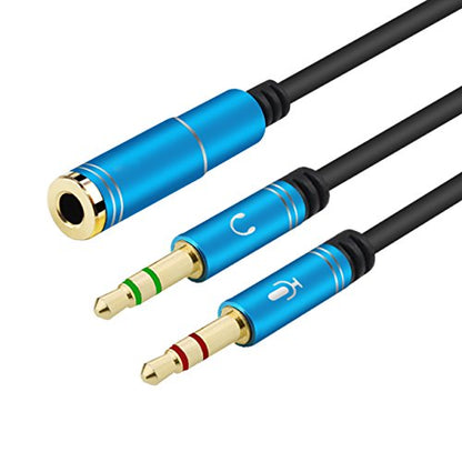 Headphone Splitter for Computer 3.5mm Female to 2 Dual 3.5mm Male Headphone Mic Audio Y Splitter Cable Smartphone Headset to PC Adapter (35CM, Blue) - color: Blue, size: 35CM