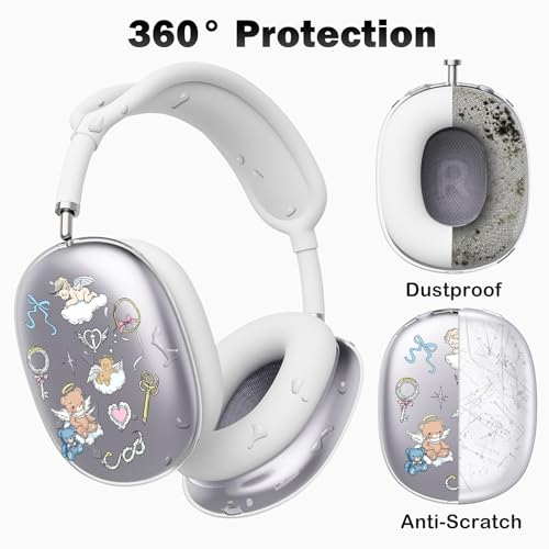 for AirPods Max Headphones Bear Ear Covers for AirPods Max 2 | Cute Clear Ear Cups Cover | White Silicone Ear Pad Case Headband Cover for Apple AirPods Max 2/1 (2026/2024/2020) - color: Bear Angel/White
