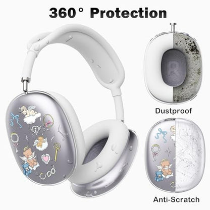 for AirPods Max Headphones Bear Ear Covers for AirPods Max 2 | Cute Clear Ear Cups Cover | White Silicone Ear Pad Case Headband Cover for Apple AirPods Max 2/1 (2026/2024/2020) - color: Bear Angel/White