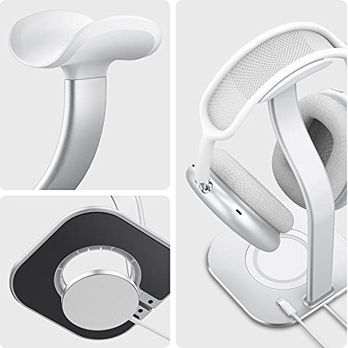 Spigen Premium Aluminum Headphone Stand for AirPods Max 1/2 (2020/2026) | Universal Compatibility for AirPods Max, Sonos Ace, Bose, Beats, Sony, PlayStation, etc [Charger Not Included] - Silver - color: Silver