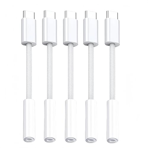 5 Pack USB C to Headphone Jack Adapter,USB c to 1/8 inch Audio Adapter Compatible with iPhone 17 16 15 Samsung Galaxy S25,S24,S23 Ultra, Note 20, iPad Pro, MacBook, Pixel XL and More