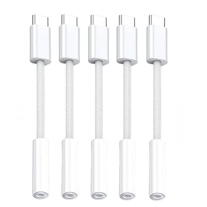 5 Pack USB C to Headphone Jack Adapter,USB c to 1/8 inch Audio Adapter Compatible with iPhone 17 16 15 Samsung Galaxy S25,S24,S23 Ultra, Note 20, iPad Pro, MacBook, Pixel XL and More
