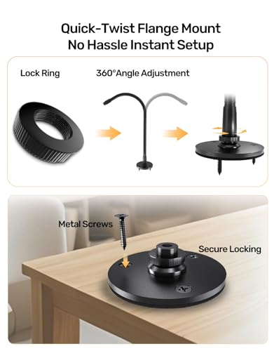 Gooseneck Mic Flange Mount with Anti-Slip Pad, 5/8 Male Thread, Metal Base | Compact Design for Church/Podium/Studio/Podcast/Lecture/Broadcast/Streaming, Sturdy Metal/Non-Slip Pad, With 5/8-3/8 Adapter