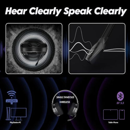 NUBWO Wireless Gaming Headset with Mic for Ps5 Ps4 PC, Zero Interference, 100-Hour Battery All-Day Play, 23ms Sync for Fortnite & Call of Duty/FPS Gamers, Triple Mode All Devices Compatible - Purple - color: Purple