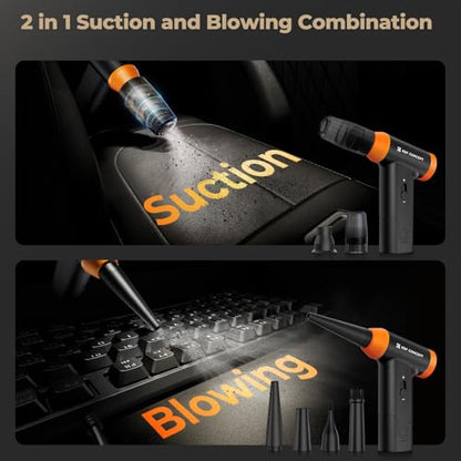 K&F CONCEPT Blower and Suction 2 in 1 Compressed Air Duster,150000RPM | 5000mAH,Brushless Motor,Low Gear for 180 Minutes,Portable,Multiple reuse,for Computer,Keyboard,House,Outdoor,Car,BS200