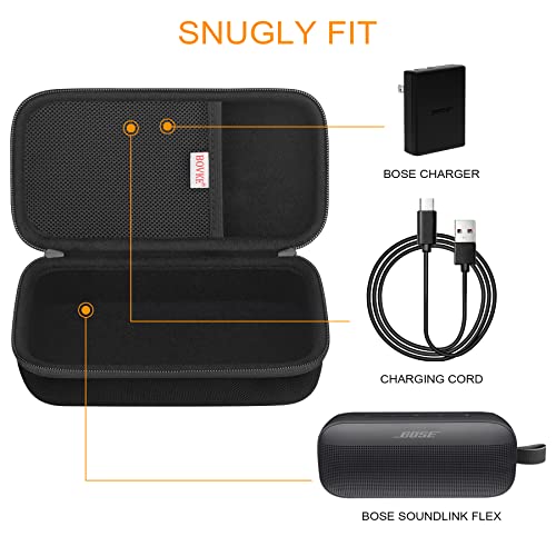 BOVKE Hard Travel Speaker Case for Bose New SoundLink Flex Speaker (2nd Gen) / Bose SoundLink Flex Bluetooth Portable Speaker, Extra Mesh Pocket for Bose Speaker Charger, Charging Cables, Black - color: Black