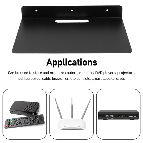 Wall Mounted AV Shelf, Black Metal Media Rack for Projector, Router, or Set Top Box, with Installation Hardware, Flat Panel Design for Living Room or Office