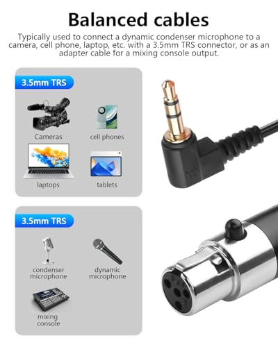 CERRXIAN 3.5mm to Mini XLR Stereo Audio Coiled Cable 90° 1/8" TRS Jack to 4 Pin Mini XLR Female Stereo Adapter Connector for Digital Camera, Microphone, Audio Mixer, Cell Phone, Laptop, Speaker 1.64Ft - size: 3.5MM TRS Male to 4 Pin Mini XLR Female