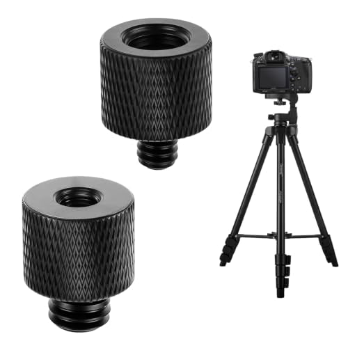 2 Pack 1/4 to 3/8 & 3/8 to 1/4 Camera Tripod Screw Adapter, Male to Female Thread Converter for Tripod Mount Light Stand Microphone Stand Monitor – Black - color: Black